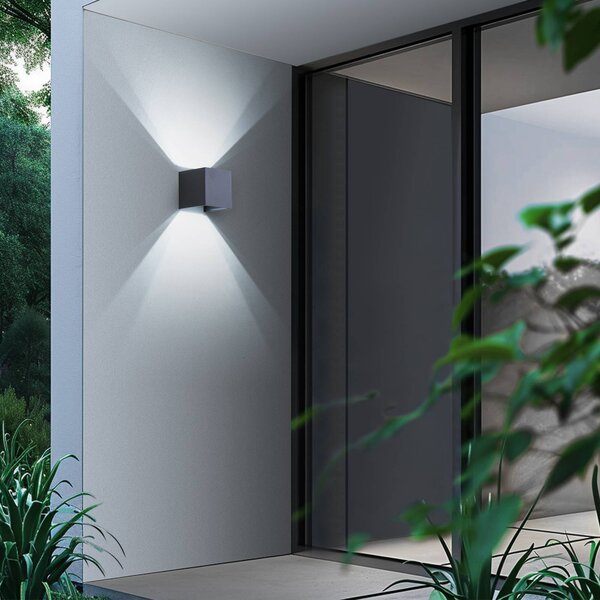 Lindby Smart kinkiet zewnętrzny LED Dara szary kątowy CCT RGB Tuya Lindby, możliwość ściemniania, aluminiowy / szary / cynkowy, tworzywo sztuczne, nowoczesny