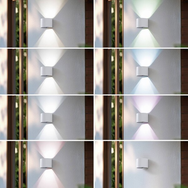 Lindby Smart LED kinkiet zewnętrzny Dara biały okrągły CCT RGB Tuya Lindby, możliwość ściemniania, biały / opal, tworzywo sztuczne, nowoczesny