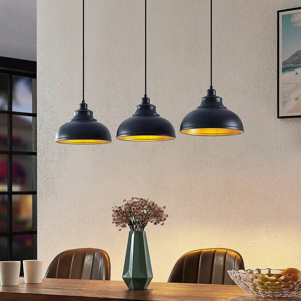 Lampa wisząca Emna Lindby, możliwość ściemniania, czarny, salon / jadalnia, metal, vintage