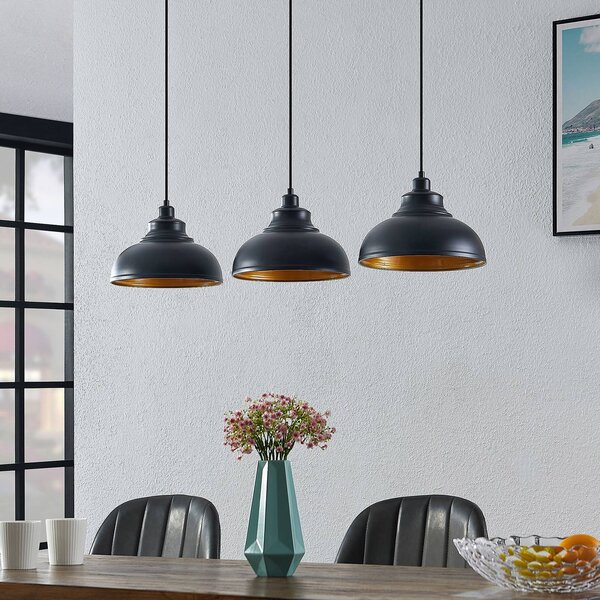 Lampa wisząca Emna Lindby, możliwość ściemniania, czarny, salon / jadalnia, metal, vintage