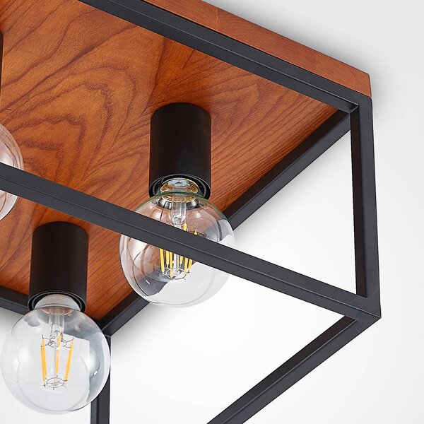 Lampa sufitowa Miravi Lindby, możliwość ściemniania, czarny, salon / jadalnia, drewno, nowoczesny