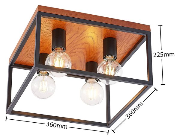 Lampa sufitowa Miravi Lindby, możliwość ściemniania, czarny, salon / jadalnia, drewno, nowoczesny