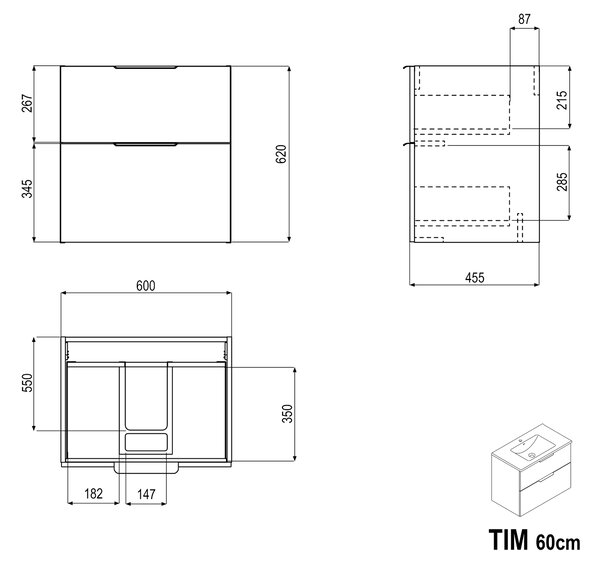 Szafka podumywalkowa TIM 60cm z umywalką - różne kolory