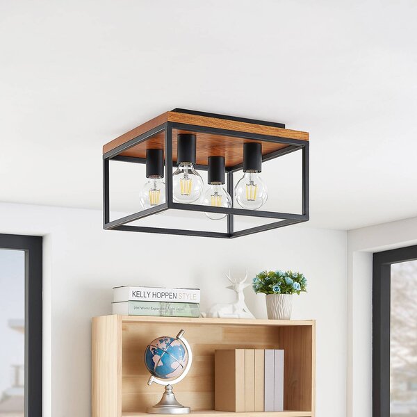 Lampa sufitowa Miravi Lindby, możliwość ściemniania, czarny, salon / jadalnia, drewno, nowoczesny