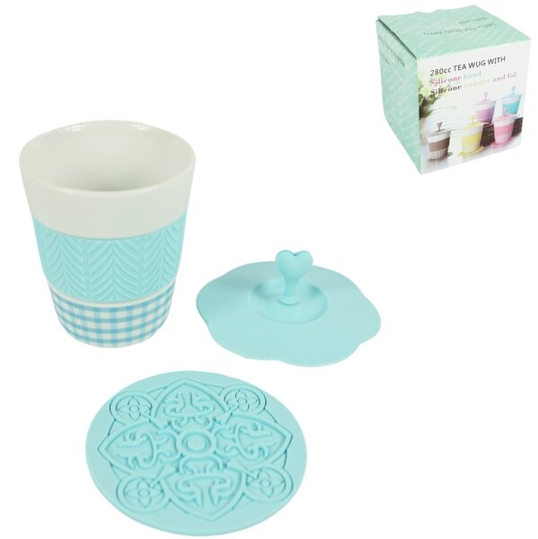 Porcelanowy kubek AQUELLE z silikonowymi dodatkami 280 ml, niebieski