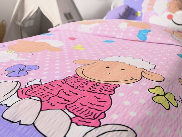 Pościel z kory do łóżeczka OWCZKI różowe Rozmiar pościeli: 45 x 65 cm | 90 x 135 cm