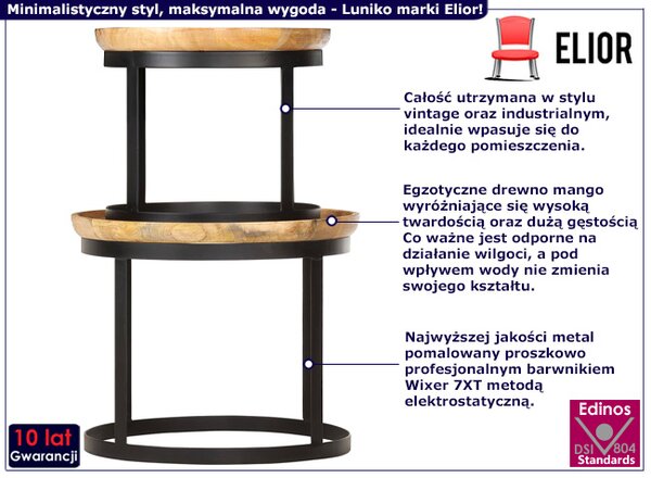 2 sztuki okrągłych stolików kawowych z drewna mango G9-R44