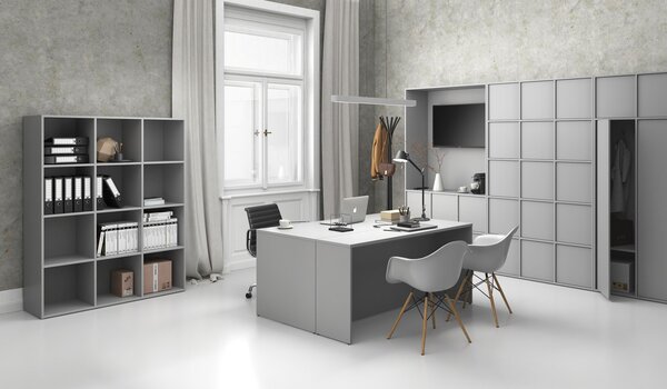Regał FRAME, niski, z czarną podstawą, 1299 x 450 x 1331 mm, szary