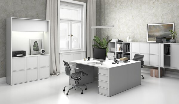 Regał FRAME, niski, z białą podstawą, 1299 x 450 x 1331 mm, biały