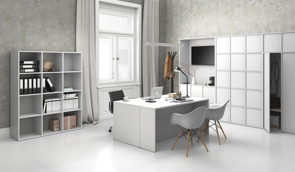 Regał FRAME, niski, z białą podstawą, 1299 x 450 x 1331 mm, biały