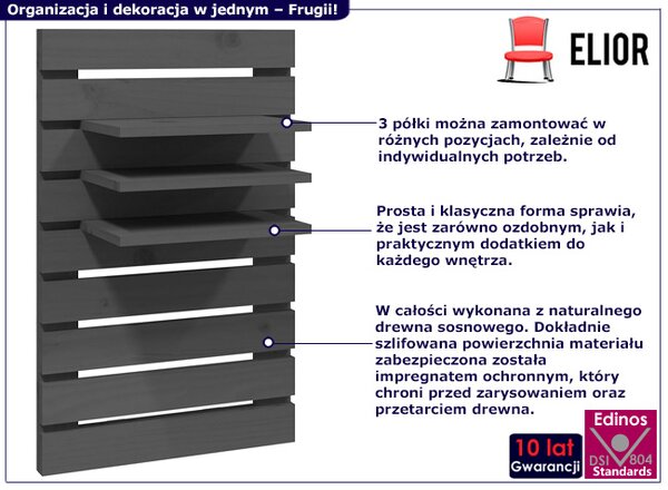 Komplet 2 szarych ściennych półek Z2-D29