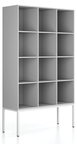 Regał FRAME, z białą podstawą, 1299 x 450 x 2185 mm, szary