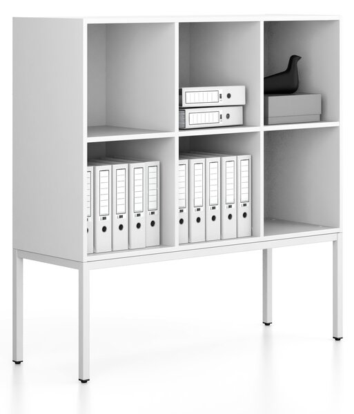 Regał FRAME, niski, z białą podstawą, 1299 x 450 x 1331 mm, biały