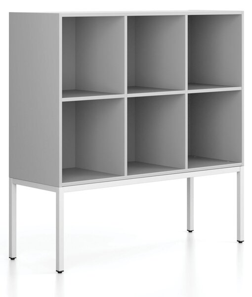 Regał FRAME, niski, z białą podstawą, 1299 x 450 x 1331 mm, szary