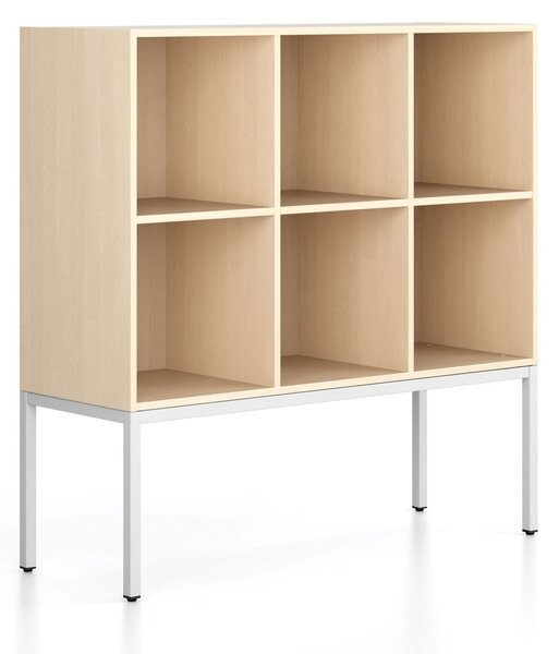 Regał FRAME, niski, z białą podstawą, 1299 x 450 x 1331 mm, brzoza