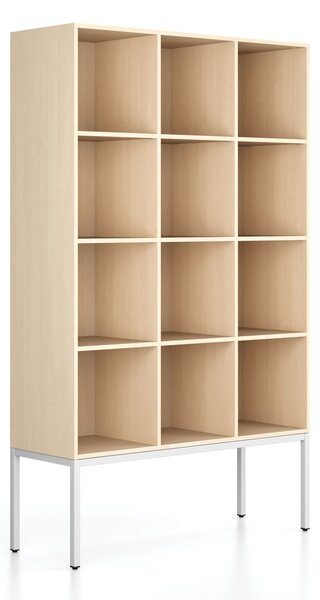 Regał FRAME, z białą podstawą, 1299 x 450 x 2185 mm, brzoza