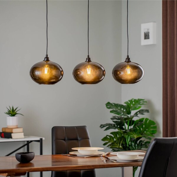 Lampa wisząca szklana Smoked 052 Opviq, możliwość ściemniania, aluminiowy / szary / cynkowy, salon / jadalnia, szkło, nowoczesny