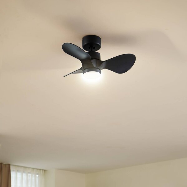 Wentylator sufitowy LED Enon, czarny, silnik DC, cichy Enon Lindby, możliwość ściemniania, czarny, salon / jadalnia, metal, nowoczesny