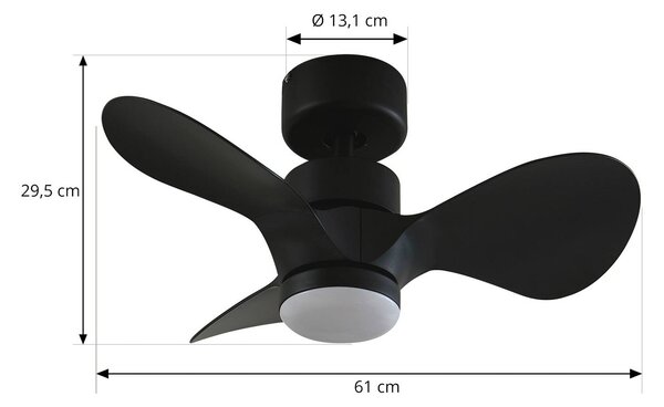 Wentylator sufitowy LED Enon, czarny, silnik DC, cichy Enon Lindby, możliwość ściemniania, czarny, salon / jadalnia, metal, nowoczesny
