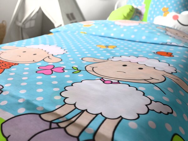 Bawełniana pościel do łóżeczka OWCZKI niebieskie Rozmiar pościeli: 45 x 65 cm | 90 x 135 cm