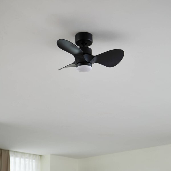 Wentylator sufitowy LED Enon, czarny, silnik DC, cichy Enon Lindby, możliwość ściemniania, czarny, salon / jadalnia, metal, nowoczesny