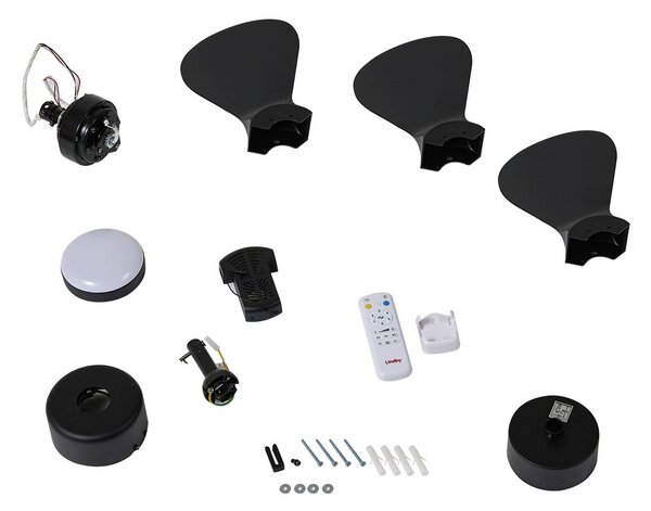 Wentylator sufitowy LED Enon, czarny, silnik DC, cichy Enon Lindby, możliwość ściemniania, czarny, salon / jadalnia, metal, nowoczesny