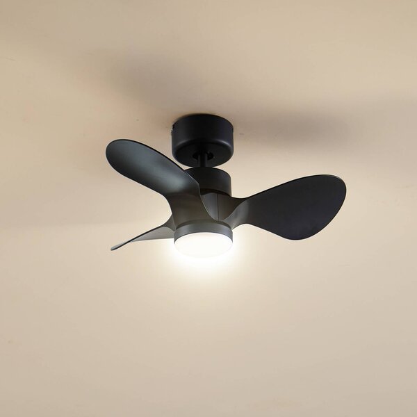 Wentylator sufitowy LED Enon, czarny, silnik DC, cichy Enon Lindby, możliwość ściemniania, czarny, salon / jadalnia, metal, nowoczesny