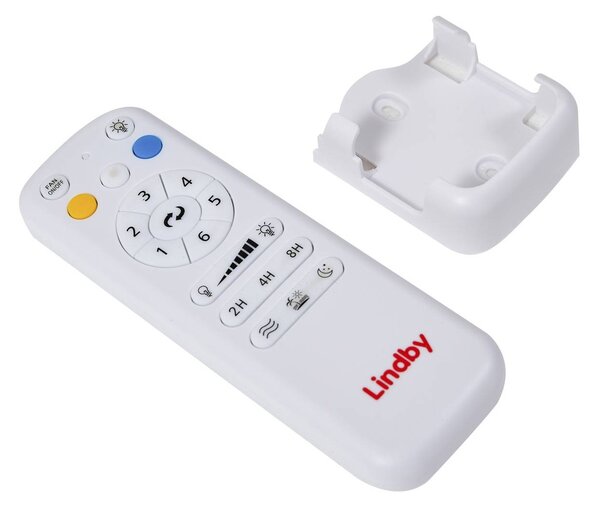 Wentylator sufitowy LED Lindby Enon, biały/w kolorze drewna, DC, cichy Enon Lindby, możliwość ściemniania, biały / opal, salon / jadalnia, metal, nowoczesny
