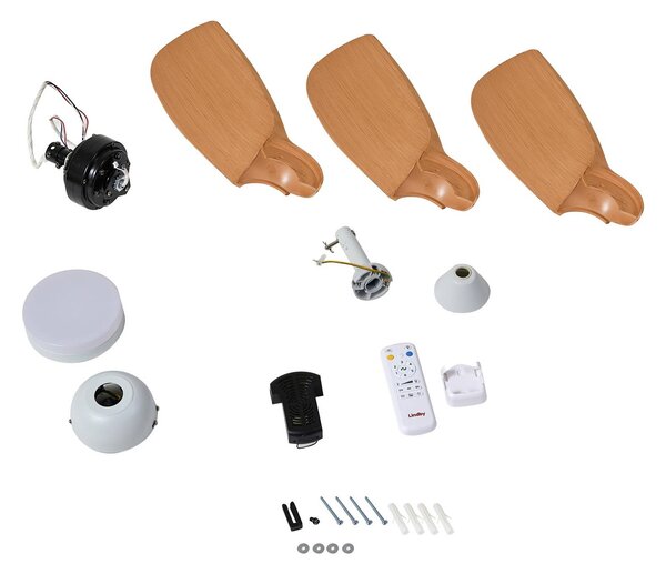 Wentylator sufitowy LED Lindby Enon, biały/w kolorze drewna, DC, cichy Enon Lindby, możliwość ściemniania, biały / opal, salon / jadalnia, metal, nowoczesny