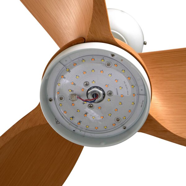 Wentylator sufitowy LED Lindby Enon, biały/w kolorze drewna, DC, cichy Enon Lindby, możliwość ściemniania, biały / opal, salon / jadalnia, metal, nowoczesny