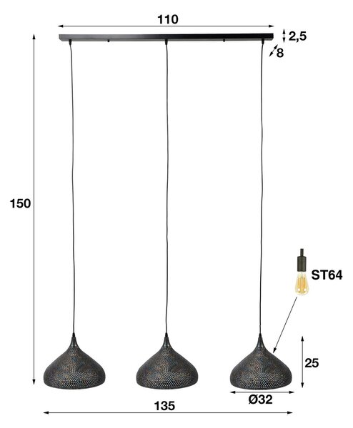 ZIJLSTRA Lampa wisząca Punchray, możliwość ściemniania, brązowy / rdzawy, salon / jadalnia, metal, orientalny / marokański