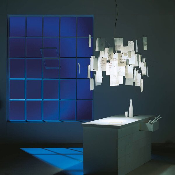 Ingo Maurer Lampa wisząca designerska Zettel'z 5, możliwość ściemniania, biały / opal, salon / jadalnia, papier / lunolit / lunopal, design