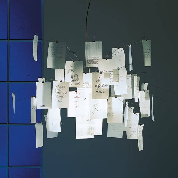 Ingo Maurer Lampa wisząca designerska Zettel'z 5, możliwość ściemniania, biały / opal, salon / jadalnia, papier / lunolit / lunopal, design
