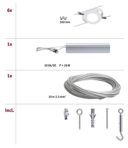 Paulmann 6-punktowy system linkowy MacRound RoundMac, chromowy / srebrny, salon / jadalnia, metal, nowoczesny
