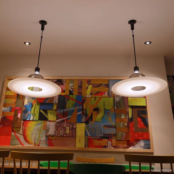 FLOS Lampa wisząca designerska FRISBI, możliwość ściemniania, biały / opal, salon / jadalnia, tworzywo sztuczne, design
