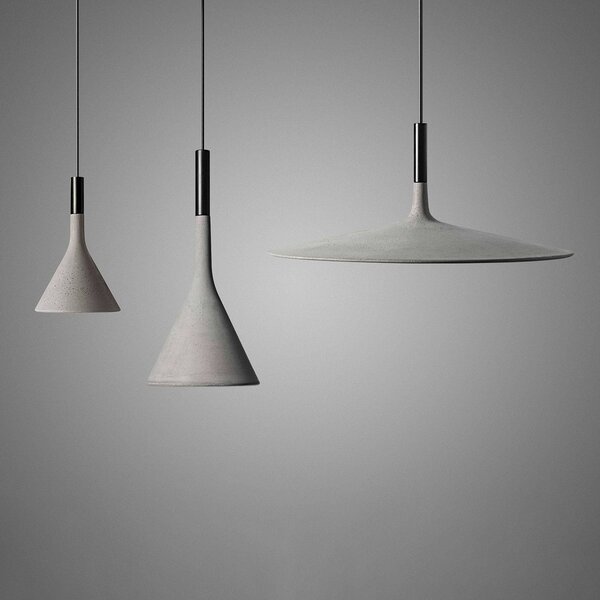 Foscarini Lampa wisząca Aplomb Mini, możliwość ściemniania, aluminiowy / szary / cynkowy, kuchnia, beton, design