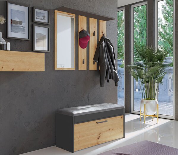 Garderoba z lustrem na korytarz dąb artisan + antracyt S3-T33