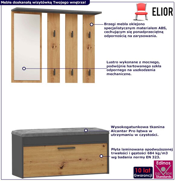 Garderoba z lustrem na korytarz dąb artisan + antracyt S3-T33
