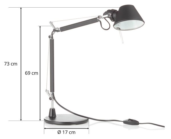 Artemide Lampa stołowa Tolomeo Micro, czarny, biuro, aluminium, design
