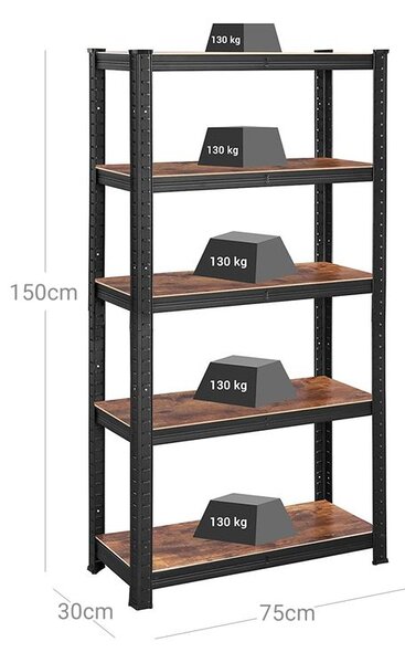 Regał DUSTY, 5 półek, max 650kg, czarna/brązowa SongmicsHome