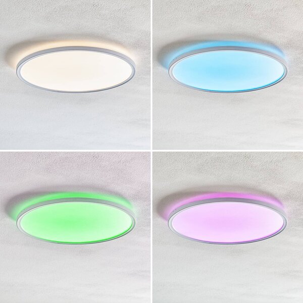 Briloner Lampa sufitowa LED Slim, możliwość ściemniania, biały / opal, salon / jadalnia, tworzywo sztuczne, nowoczesny