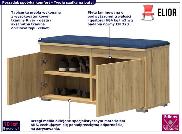 Nowoczesna szafka na buty z siedziskiem dąb craft + granat E9-C87