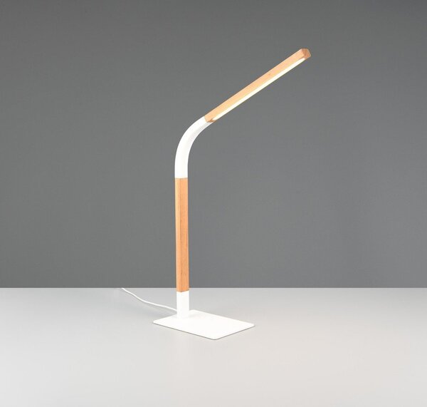 Biała lampa stołowa LED ze ściemniaczem i drewnianym kloszem (wys. 73,5 cm) Norris – Trio