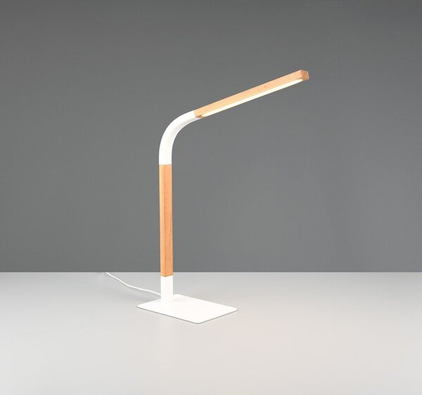 Biała lampa stołowa LED ze ściemniaczem i drewnianym kloszem (wys. 73,5 cm) Norris – Trio