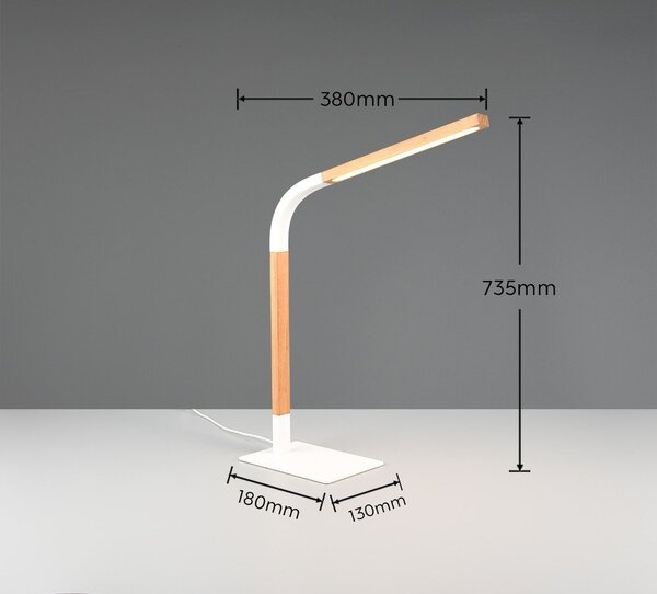 Biała lampa stołowa LED ze ściemniaczem i drewnianym kloszem (wys. 73,5 cm) Norris – Trio