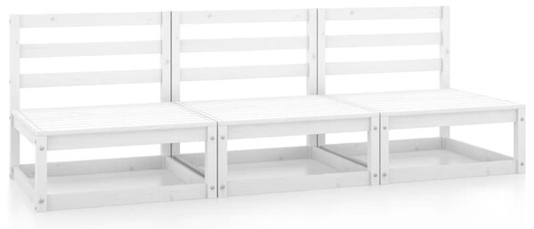 Ogrodowe siedziska środkowe, 3 szt., białe, lite drewno sosnowe