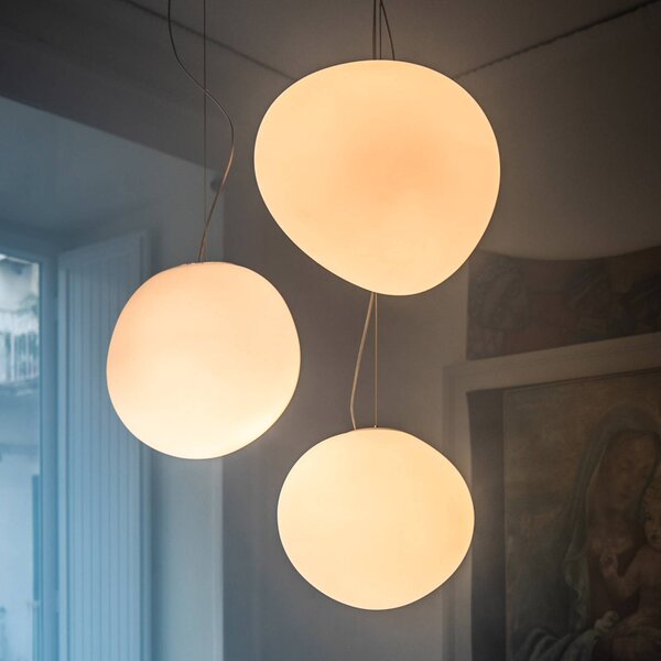 Foscarini Lampa wisząca designerska Gregg media, możliwość ściemniania, biały / opal, salon / jadalnia, szkło, design