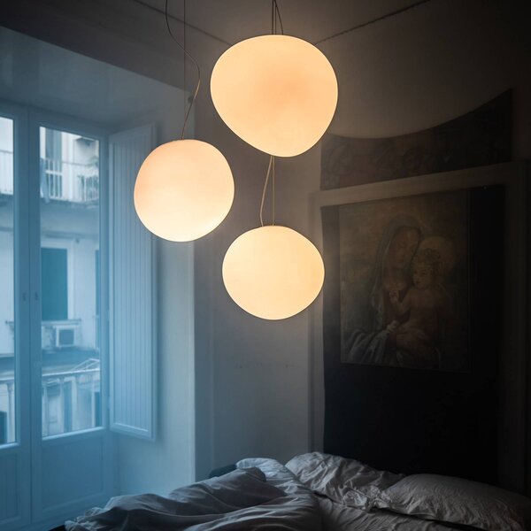 Foscarini Lampa wisząca designerska Gregg media, możliwość ściemniania, biały / opal, salon / jadalnia, szkło, design