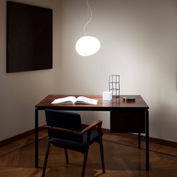 Foscarini Lampa wisząca designerska Gregg media, możliwość ściemniania, biały / opal, salon / jadalnia, szkło, design