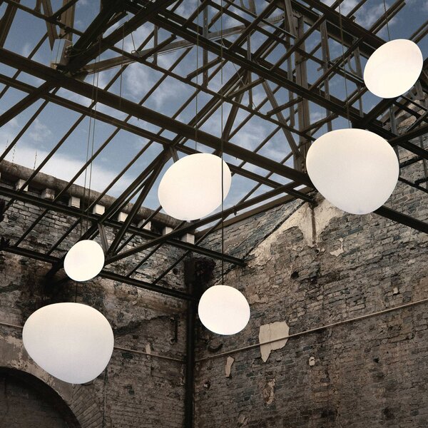 Foscarini Lampa wisząca designerska Gregg media, możliwość ściemniania, biały / opal, salon / jadalnia, szkło, design
